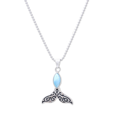 Larimar pendant necklace, 'Whale Elegance' - Natural Larimar Pendant Necklace from Thailand