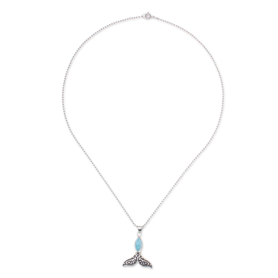 Larimar pendant necklace, 'Whale Elegance' - Natural Larimar Pendant Necklace from Thailand