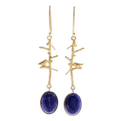 Nature-Themed Gold Plated Lapis Lazuli Dangle Earrings