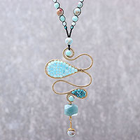 Multi-gemstone pendant necklace, 'Bohemian Delicacy in Blue' - Multi-Gemstone Pendant Necklace in Blue from Thailand