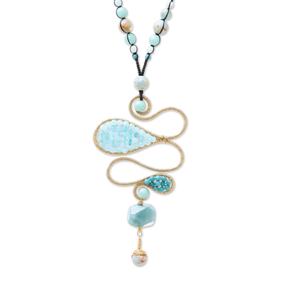 Multi-gemstone pendant necklace, 'Bohemian Delicacy in Blue' - Multi-Gemstone Pendant Necklace in Blue from Thailand