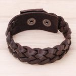 Men's leather braided wristband bracelet, 'Love Weave in Espresso' - Men's Leather Braided Wristband Bracelet in Espresso