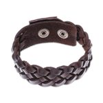Men's leather braided wristband bracelet, 'Love Weave in Espresso' - Men's Leather Braided Wristband Bracelet in Espresso