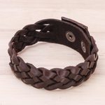 Men's leather braided wristband bracelet, 'Love Weave in Espresso' - Men's Leather Braided Wristband Bracelet in Espresso