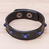Men's lapis lazuli beaded wristband bracelet, 'Powerful Mind'