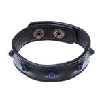 Men's lapis lazuli beaded wristband bracelet, 'Powerful Mind' - Men's Lapis Lazuli and Leather Beaded Wristband Bracelet