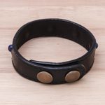 Men's lapis lazuli beaded wristband bracelet, 'Powerful Mind' - Men's Lapis Lazuli and Leather Beaded Wristband Bracelet