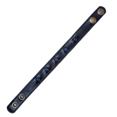 Herrenarmband mit Lapislazuli-Perlen - Herrenarmband mit Lapislazuli und Lederperlen