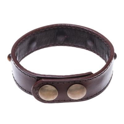 Men's tiger's eye beaded wristband bracelet, 'Powerful Mind' - Men's Tiger's Eye and Leather Beaded Wristband Bracelet