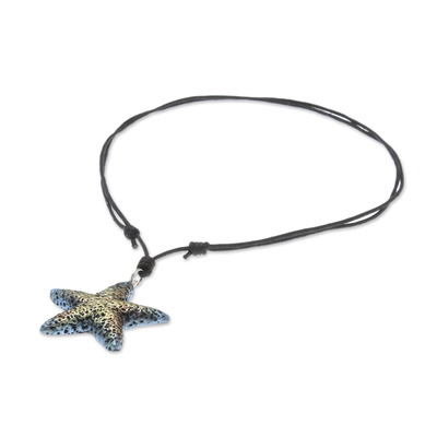 Recycled paper pendant necklace, 'Yellow Starfish' - Recycled Paper Starfish Pendant Necklace from Thailand