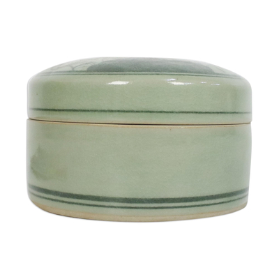 Celadon ceramic jewellery box, 'Tranquil Vision' - Fair Trade Celadon Ceramic jewellery Box