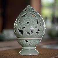 Celadon ceramic candleholder, 'Magic' - Celadon ceramic candleholder