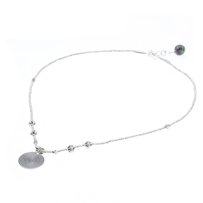 Silver and agate beaded pendant necklace, 'Cool Hill Tribe' - Karen Silver and Agate Beaded Pendant Necklace from Thailand