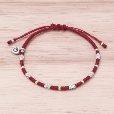 Silbernes Perlenarmband - Karen Silberperlen-Herzarmband in Rot aus Thailand