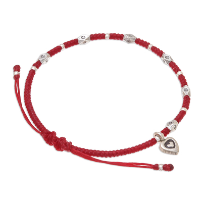 Silbernes Perlenarmband - Karen Silberperlen-Herzarmband in Rot aus Thailand