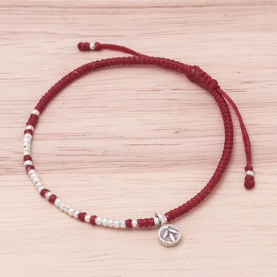 Silver beaded bracelet, 'Bohemian Life in Red' - Karen Silver Beaded Bracelet in Red Crafted in Thailand