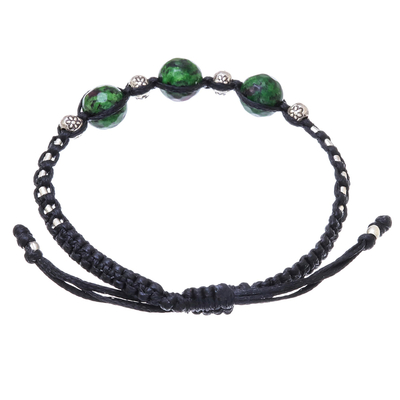 Agate beaded macrame bracelet, 'Uplifting Hill Tribe' - Green Agate Beaded Macrame Bracelet from Thailand