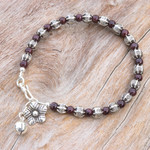Garnet beaded bracelet, 'Garnet Garden' - Garnet and Karen Silver Beaded Bracelet from Thailand