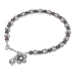 Garnet beaded bracelet, 'Garnet Garden' - Garnet and Karen Silver Beaded Bracelet from Thailand