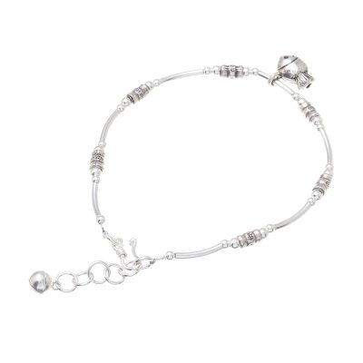 Silver beaded bracelet, 'Hill Tribe Swimmer' - Fish-Themed Karen Silver Beaded Bracelet from Thailand