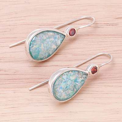 Römische Glas- und Granat-Ohrringe - Tropfenförmige Ohrringe aus Granat und römischem Glas