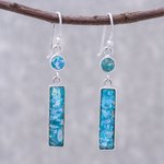 Roman glass dangle earrings, 'Roman Magic' - Rectangular Roman Glass Dangle Earrings from Thailand