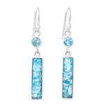 Roman glass dangle earrings, 'Roman Magic' - Rectangular Roman Glass Dangle Earrings from Thailand