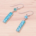 Roman glass dangle earrings, 'Roman Magic' - Rectangular Roman Glass Dangle Earrings from Thailand