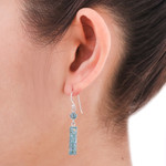 Roman glass dangle earrings, 'Roman Magic' - Rectangular Roman Glass Dangle Earrings from Thailand
