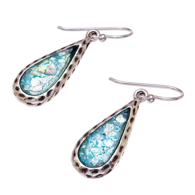 Roman glass dangle earrings, 'Roman Drops' - Drop-Shaped Roman Glass Dangle Earrings from Thailand