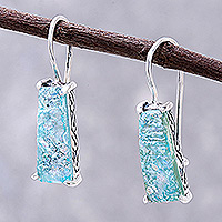 Roman glass drop earrings, 'Roman Towers' - Handcrafted Roman Glass Drop Earrings from Thailand