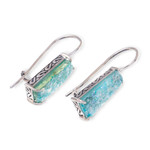 Roman glass drop earrings, 'Roman Towers' - Handcrafted Roman Glass Drop Earrings from Thailand
