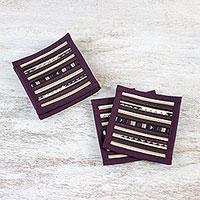 Cotton coasters, 'Lahu Purple' (set of 6) - Patchwork Cotton Coasters in Purple (Set of 6)