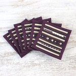 Cotton coasters, 'Lahu Purple' (set of 6) - Patchwork Cotton Coasters in Purple (Set of 6)