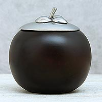Wood and pewter decorative jar, 'The Mangosteen' (5 inch) - Fruit-Shaped Wood and Pewter Decorative Jar (5 in.)