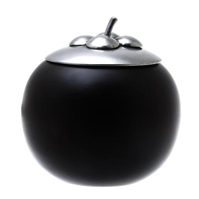 Wood and pewter decorative jar, 'The Mangosteen' (5 inch) - Fruit-Shaped Wood and Pewter Decorative Jar (5 in.)