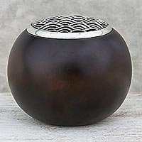 Wood and pewter decorative jar, 'The Wave' (4 inch) - Handmade Raintree Wood and Pewter Decorative Jar (4 inch)