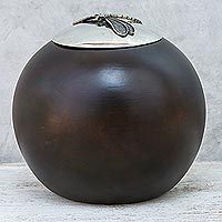 Wood and pewter decorative jar, 'The Dragonfly' (5 inch)