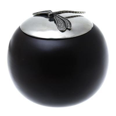 Wood and Pewter Dragonfly Decorative Jar (4 in.)