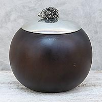 Wood and pewter decorative jar, 'The Porcupine' (4 inch) - Wood and Pewter Porcupine Decorative Jar (4 in.)