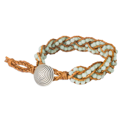 Armband aus Dolomitperlen - Aqua-Dolomit-Perlenlederarmband aus Thailand