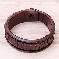 Leather wristband bracelet, 'The Ladder' - Patterned Leather Wristband Bracelet Crafted in Thailand