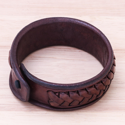 Pulsera de pulsera de cuero - Pulsera de pulsera de cuero tejida hecha a mano de Tailandia