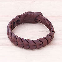 Leather wristband bracelet, 'Smooth Wave'