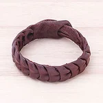 Handmade Leather Wristband Bracelet in Brown from Thailand, 'Smooth Wave'