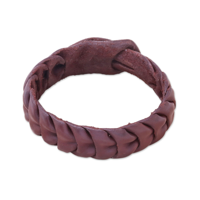 Leather wristband bracelet, 'Smooth Wave' - Handmade Leather Wristband Bracelet in Brown from Thailand