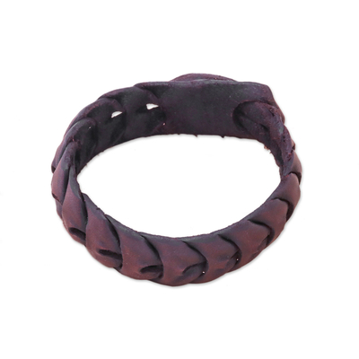 Leather wristband bracelet, 'Smooth Wave in Dark Brown' - Leather Wristband Bracelet in Dark Brown from Thailand