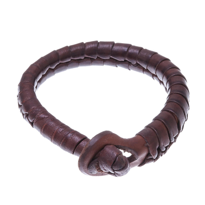 Leather wristband bracelet, 'Beautiful Balance' - Handcrafted Leather Wristband Bracelet from Thailand