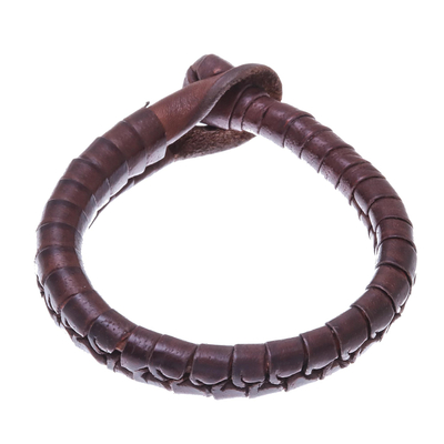 Leather wristband bracelet, 'Beautiful Balance' - Handcrafted Leather Wristband Bracelet from Thailand