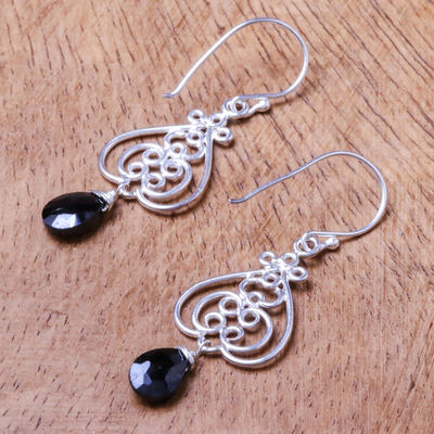 Onyx dangle earrings, 'Swirling Beauty' - Swirl Pattern Onyx Dangle Earrings Crafted in Thailand